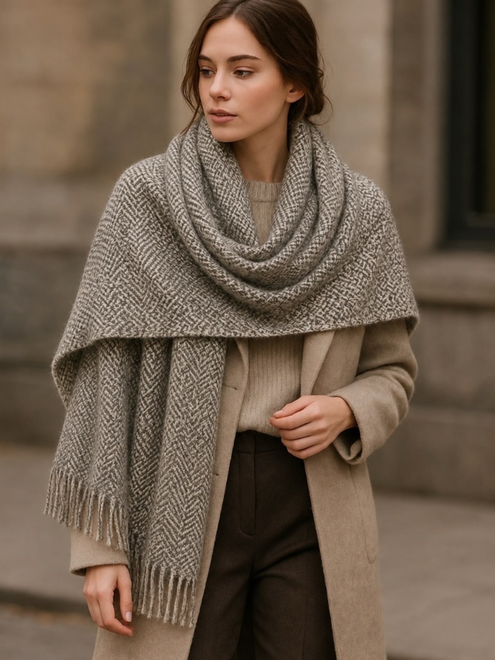 Lauren Ralph Lauren Oversized Herringbone Scarf Wrap